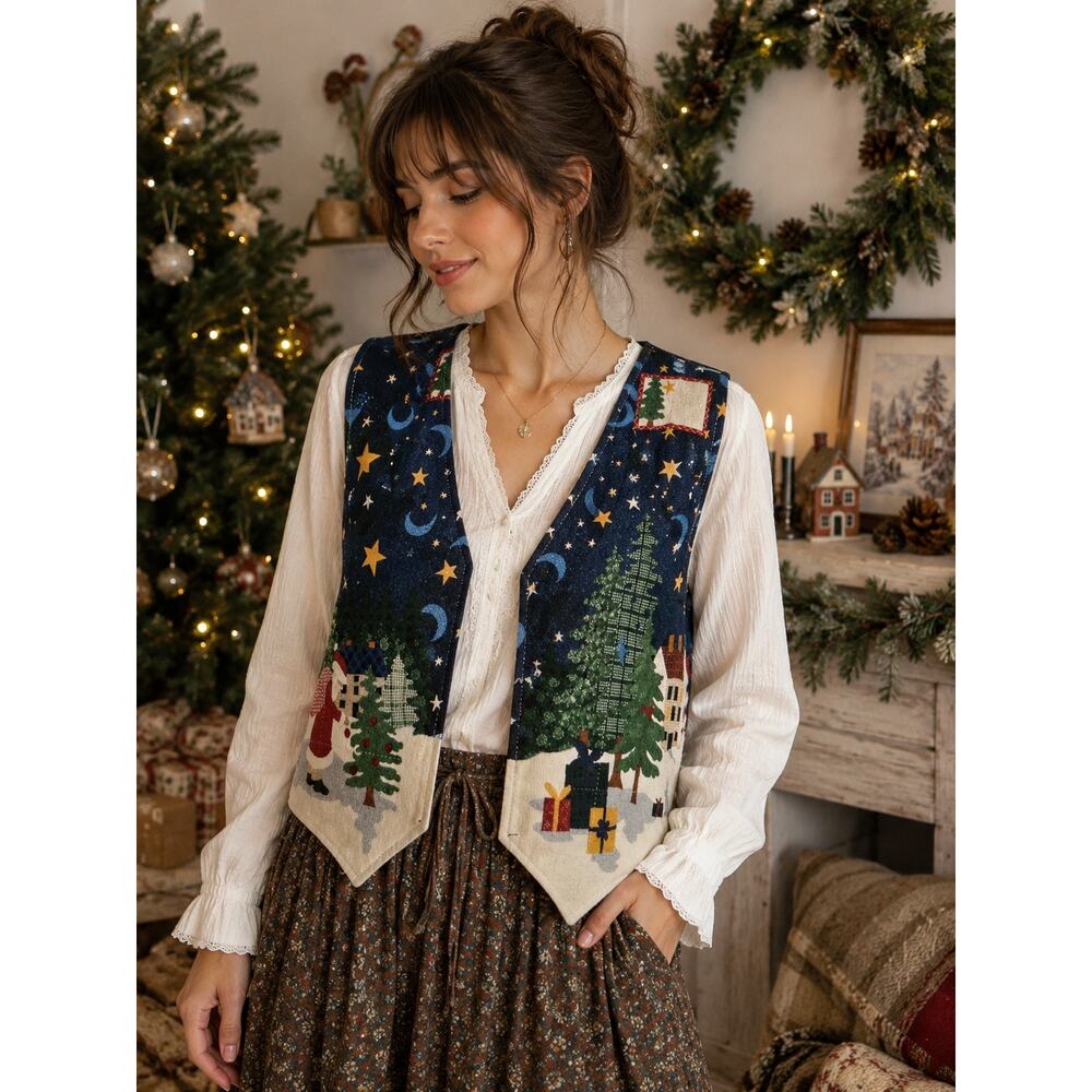 Handmade Christmas Cottagecore Vest Santa Winter Village Holiday Grandma Core